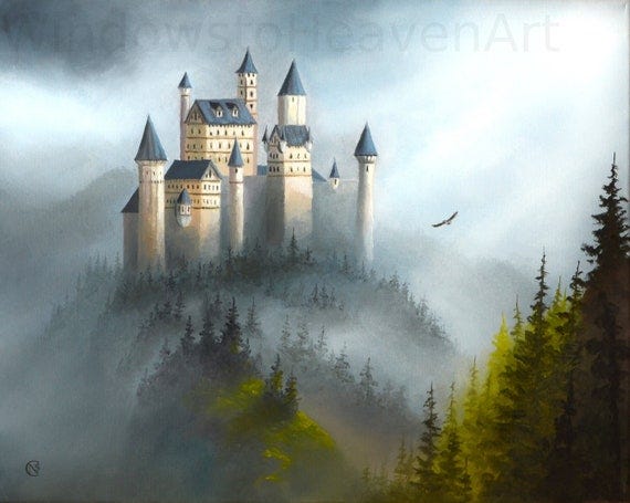 Original Heavenly Castle in the Clouds Oil Painting, Printed on Stretched  Canvas Ready for Your Wall - Etsy