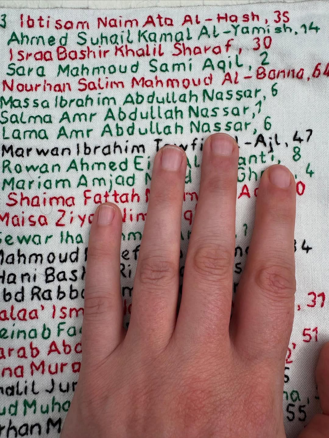 Mary Evers, Stitch Their Names Together. Commemorating Gaza, 2024-ongoing