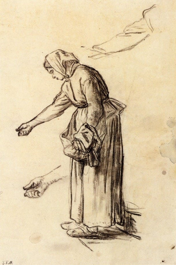 Study for a Woman Feeding Chickens, 1859, Jean-Francois Millet
Medium: pencil,paper