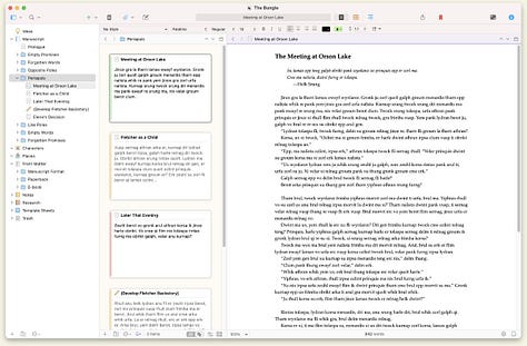Pictures showing Scrivener screens and features