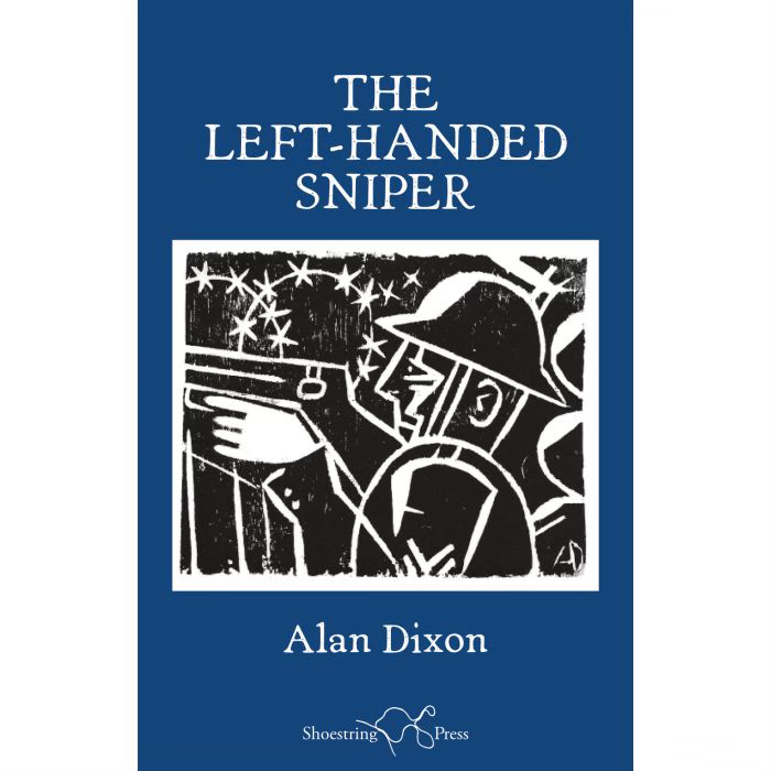 Book cover with woodcut of a sniper, sniping