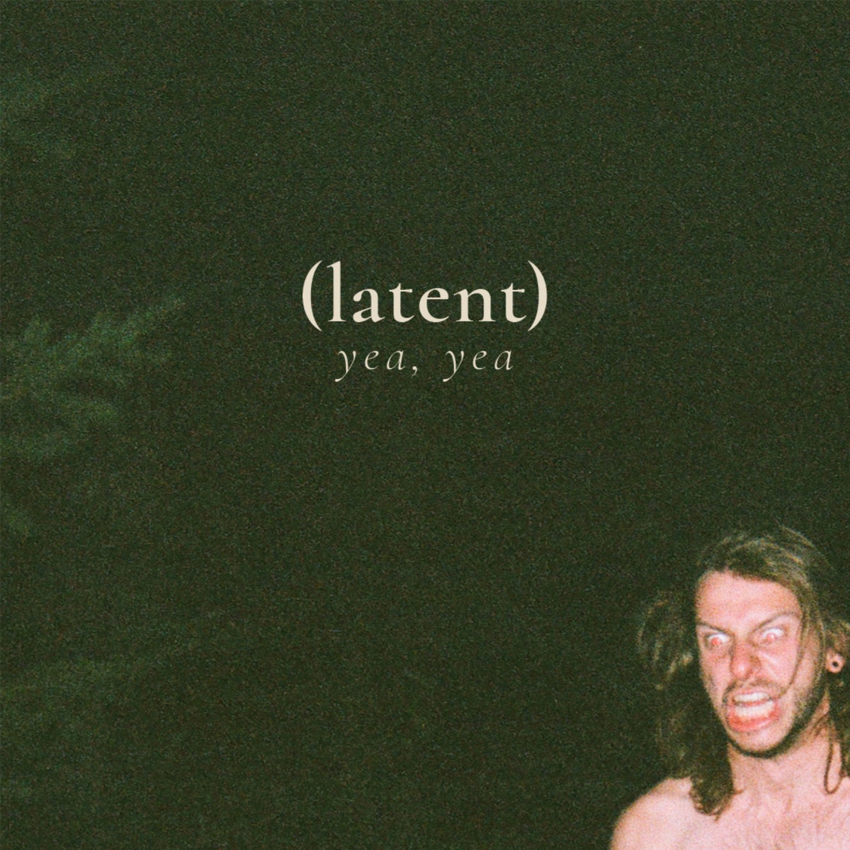 latent album cover with shirtless angry guy on green background