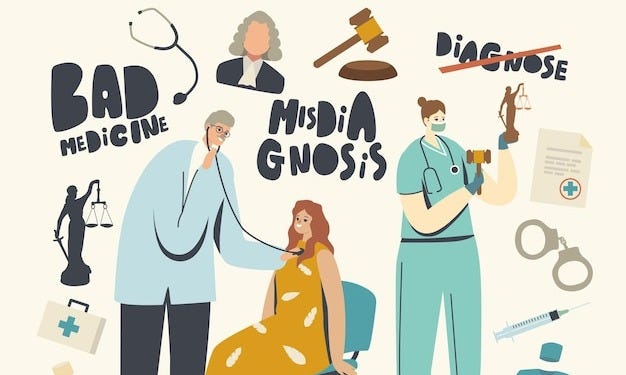Misdiagnosis, Bad Medicine, Medical Error and Malpractice Concept for  Landing Page Template. . Doctor Character with Stethoscope Listen Patient  Heart Beating. Linear People Vector Illustration | Premium Vector