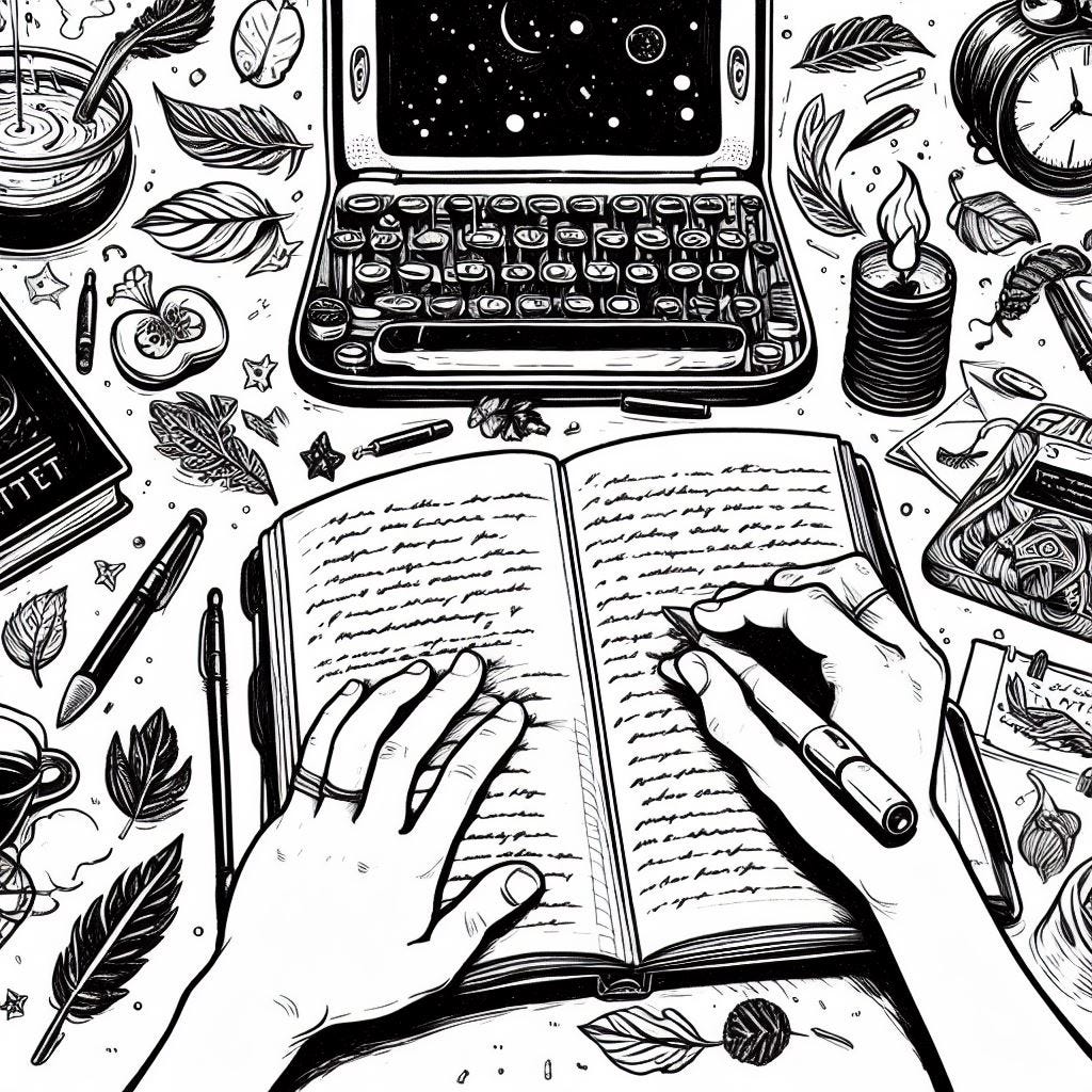 Writing book illustration kickstarter fall gala line drawing black & white Writing book illustration kickstarter fall gala line drawing black & white