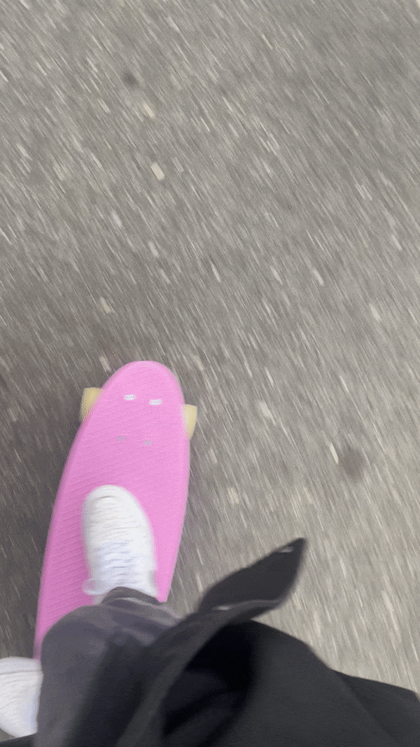 moving image of me skating on a pink skateboard