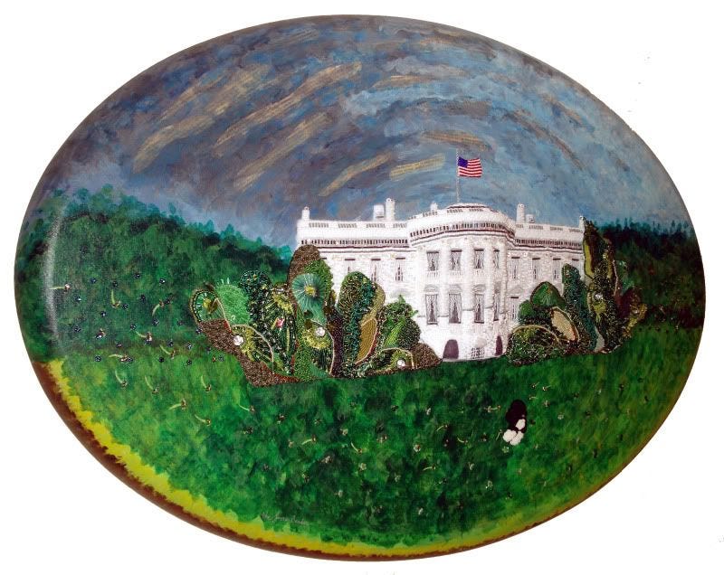Beaded White House pop art bead painting Barack Obama Bo Portuguese water dog beadwork bead embroidery blog Beaded White House pop art bead painting Barack Obama Bo Portuguese water dog beadwork bead embroidery blog