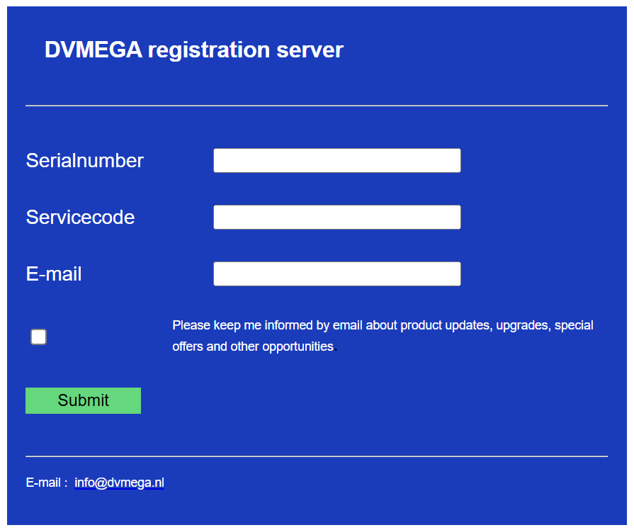 Registration screen
