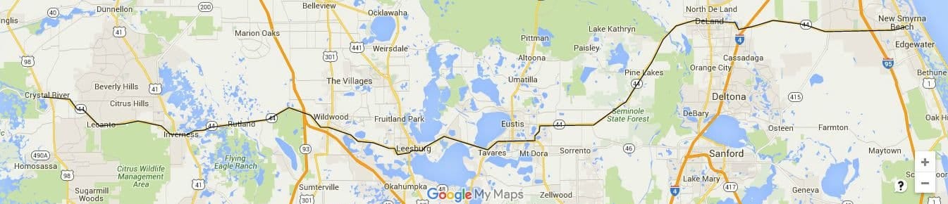 State Road 44 runs across the state from Crystal River to New Smyrna Beach.