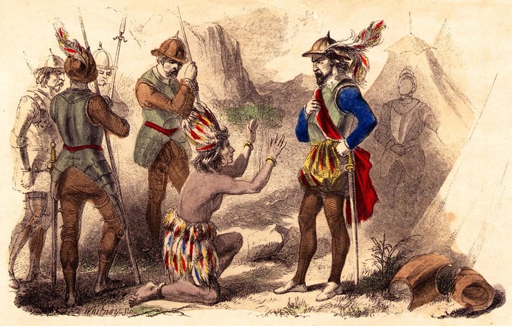 皮薩羅與印加皇帝阿塔花普 Francisco Pizarro and Atahuallpa，Hulton Archive/Getty Images