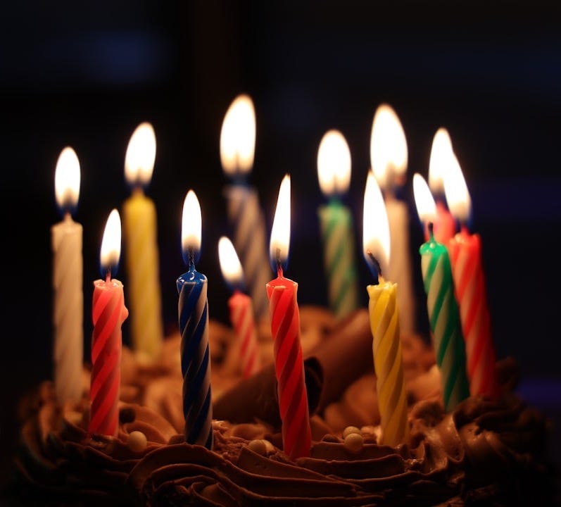 lighted candles on brown cake