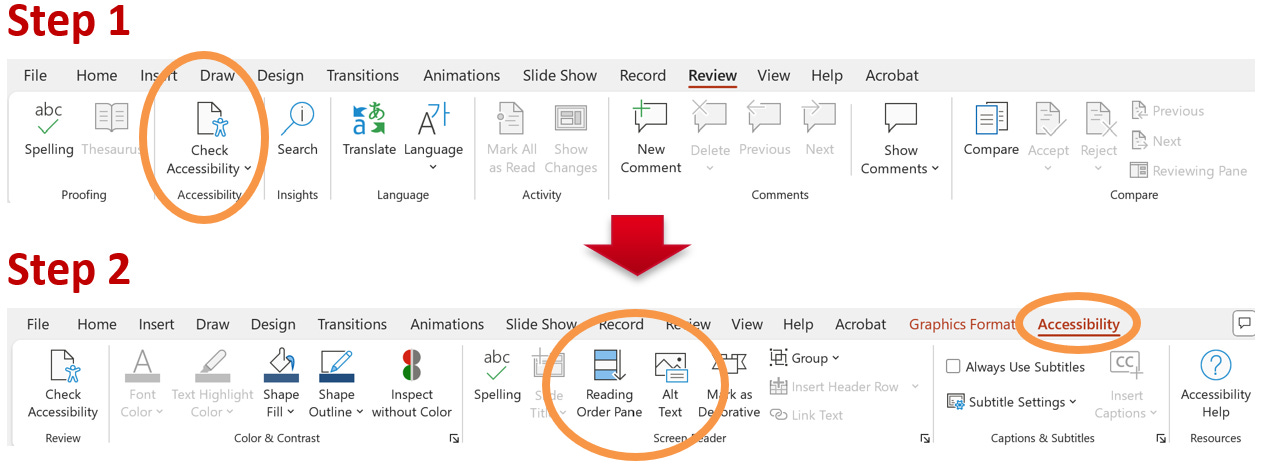select check accessibility in the review tab and the accessibility tab will open.