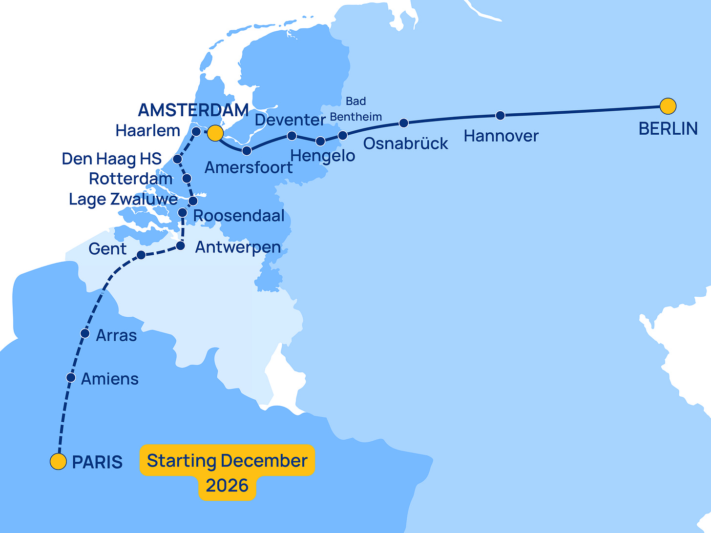 Routekaart Berlijn en Parijs