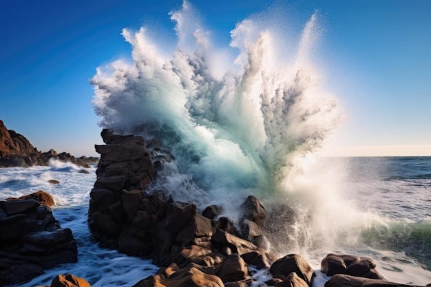 A wave crashing on rocks | Premium AI-generated image
