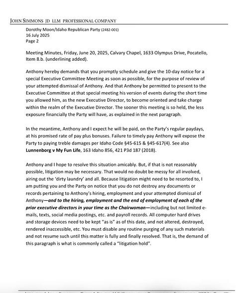 Letter to Idaho GOP from Anthony Tirino's new Idaho Falls based attorney