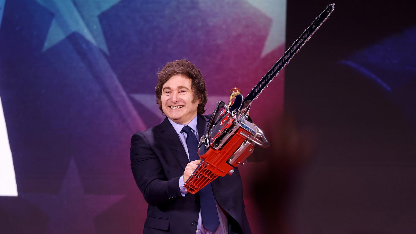 Javier Milei with chainsaw