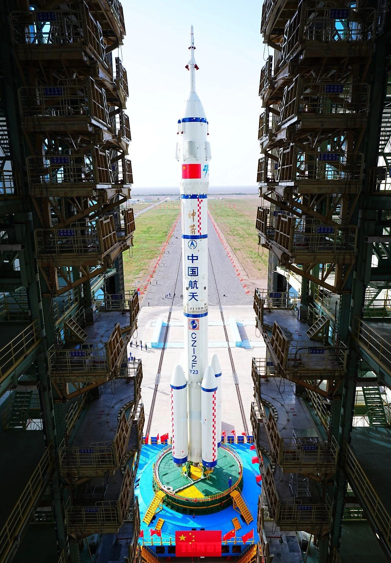 The Long March 2F/G Y23 vehicle being transported to its launch pad, with the Shenzhou-23 spacecraft atop of it, at the Jiuquan Satellite Launch Center on May 16th 2026. The Long March 2F/G Y23 vehicle being transported to its launch pad, with the Shenzhou-23 spacecraft atop of it, at the Jiuquan Satellite Launch Center on May 16th 2026.