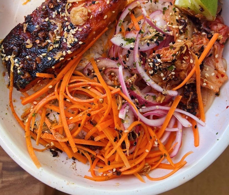 Gochujang Broiled Salmon Bowl - by carla lalli