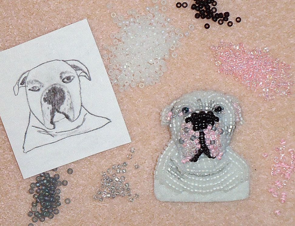 bead embroidery white American Bulldog art beaded painting etsy seed beads bead embroidery white American Bulldog art beaded painting etsy seed beads