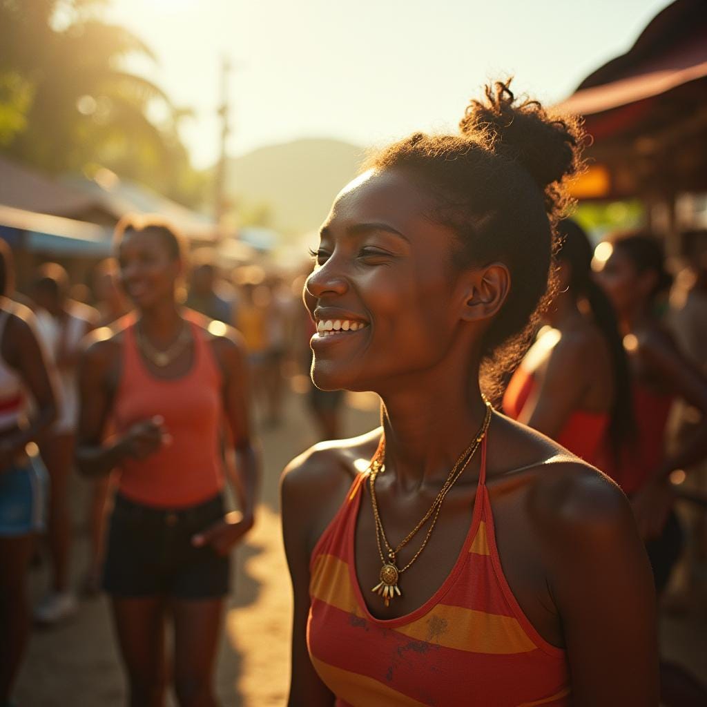 Vibrant Jamaican community, bustling with life, warmth, and culture, set amidst a sprawling vibrant market or outdoor gathering. The scene is bathed in a cinematic, warm golden light, with deep shadows and vivid colors. Shot on a 35mm film camera, the image features a shallow depth of field, causing the subject to be in sharp focus, while the background remains softly blurred. The atmosphere is thick with activity, as people of all ages mingle, their faces aglow with joy and warmth. The aesthetic is reminiscent of the work of renowned cinematographers, such as Emmanuel Lubezki, Rachel Morrison, and Bradford Young, with a hint of Gordon Parks' documentary style. The image is awash with a mix of earthy tones and bright colors, evoking the rich cultural heritage of Jamaica, with a subtle film grain, vignetting, and cinematically nuanced lighting that adds depth and texture to the scene. Vibrant Jamaican community, bustling with life, warmth, and culture, set amidst a sprawling vibrant market or outdoor gathering. The scene is bathed in a cinematic, warm golden light, with deep shadows and vivid colors. Shot on a 35mm film camera, the image features a shallow depth of field, causing the subject to be in sharp focus, while the background remains softly blurred. The atmosphere is thick with activity, as people of all ages mingle, their faces aglow with joy and warmth. The aesthetic is reminiscent of the work of renowned cinematographers, such as Emmanuel Lubezki, Rachel Morrison, and Bradford Young, with a hint of Gordon Parks' documentary style. The image is awash with a mix of earthy tones and bright colors, evoking the rich cultural heritage of Jamaica, with a subtle film grain, vignetting, and cinematically nuanced lighting that adds depth and texture to the scene.