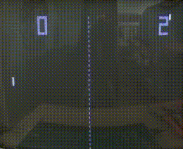 The two paddles return the ball back and forth. The score is displayed at the top of the screen. The two paddles return the ball back and forth. The score is displayed at the top of the screen.