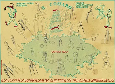 Design sketches for Juicy Salif, on a place mat