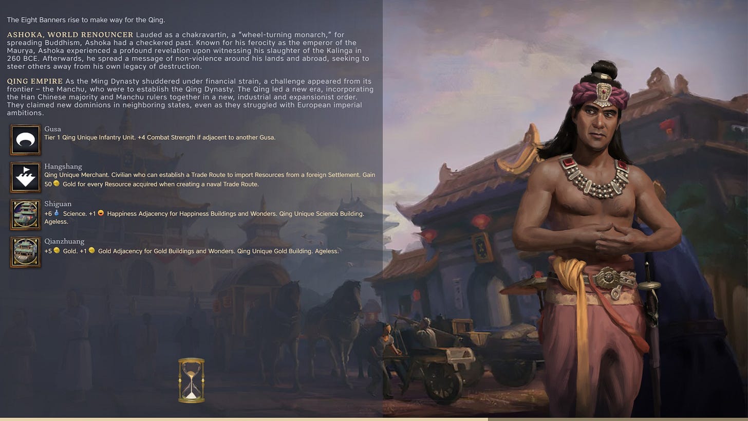 Civ 7 loading screen, featuring Ashoka, World Renouncer