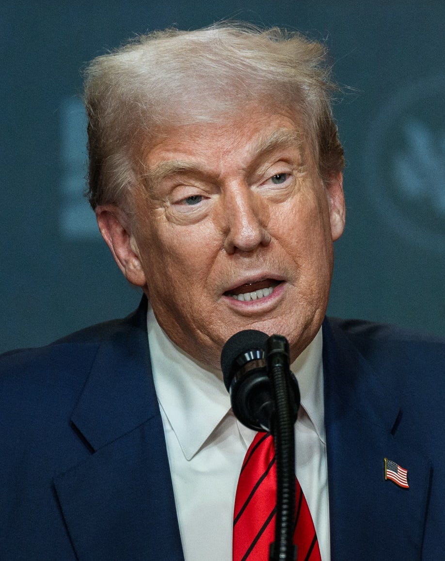 headshot of trump bloviating. he looks old.