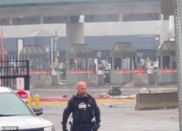 The aftermath of the explosion on Wednesday afternoon. It's unclear how many people were in the vehicle or if it was a deliberate act The aftermath of the explosion on Wednesday afternoon. It's unclear how many people were in the vehicle or if it was a deliberate act