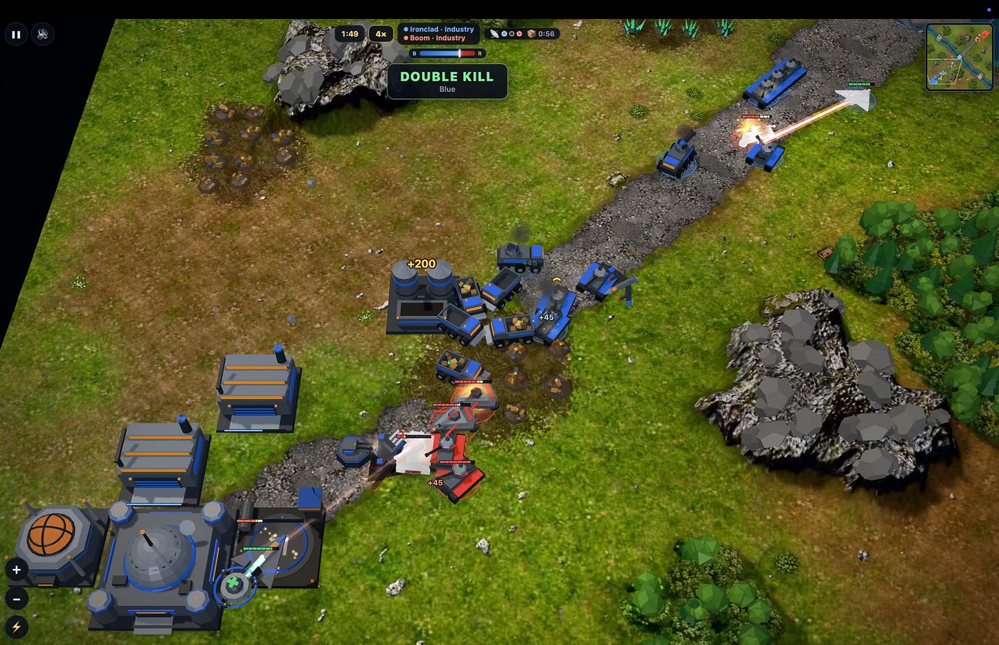 Now it is in 3D - the battlefield is at a slight angle, the buildings and vehicles are all 3D models, the rocks and trees look a bit 3D as well.