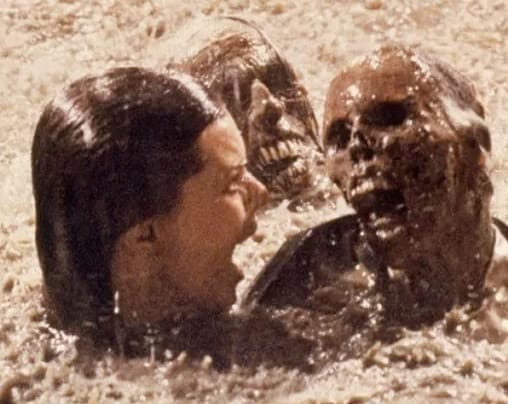 After shooting the pool scene in the movie Poltergeist, actress JoBeth  Williams later found out that the skeletons she was swimming around with in  the mud were real. It was cheaper to
