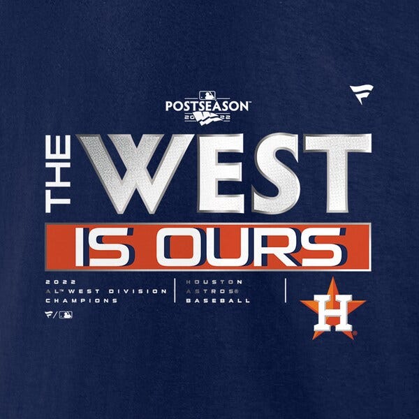 Men's Houston Astros Fanatics Branded Navy 2022 AL West Division Champions Locker Room T-Shirt Men's Houston Astros Fanatics Branded Navy 2022 AL West Division Champions Locker Room T-Shirt