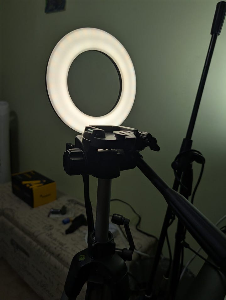 Rubber ducks, mixer and ring light