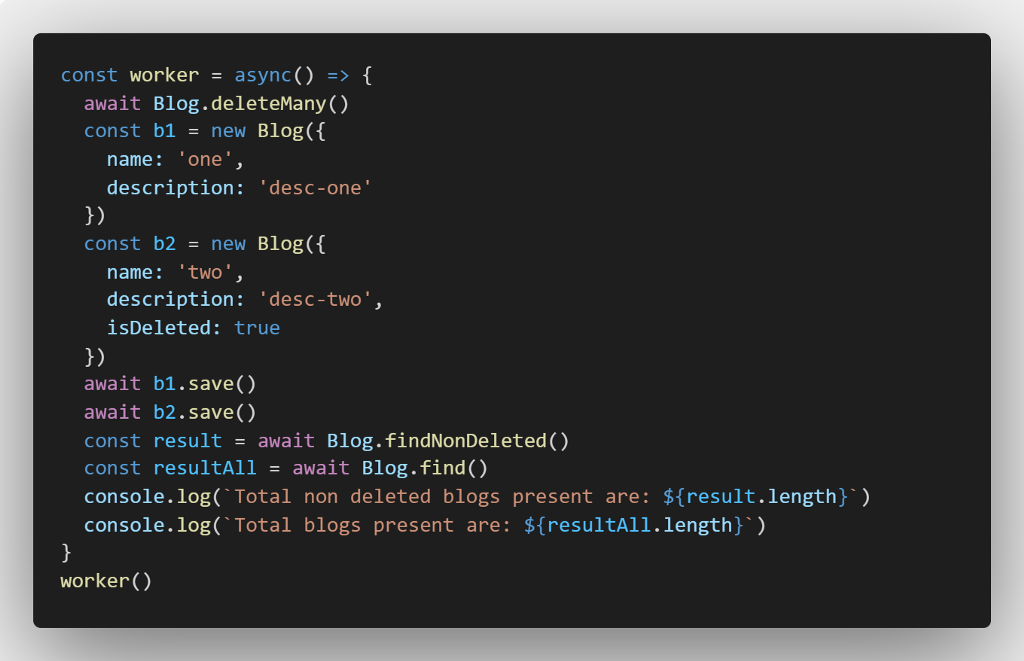 a script that will first delete all the blogs and then create 2 more blog, one of them is deleted and see if output is same or not