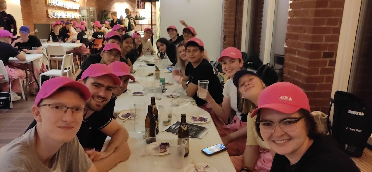 The D Guild at a sittning in Lund's E Building