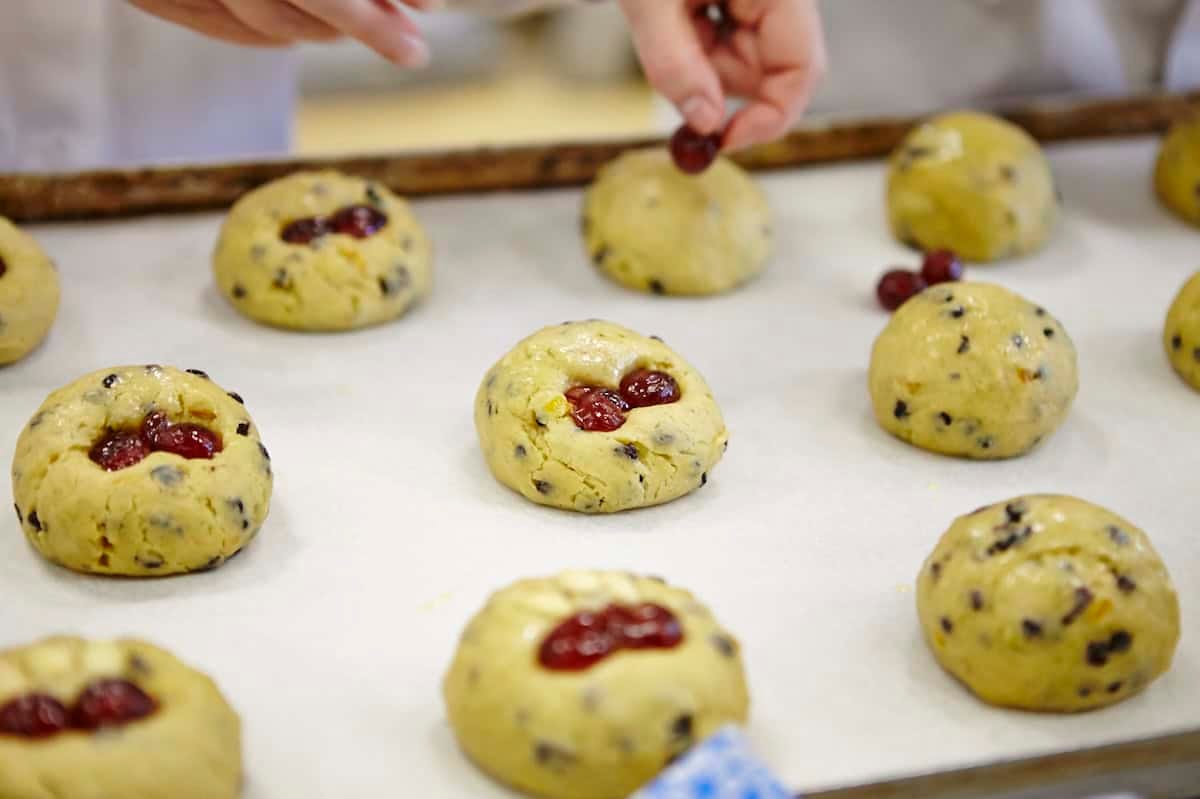 Tray of unbaked Fat Rascals. Tray of Fat Bettys Fat Rascals.