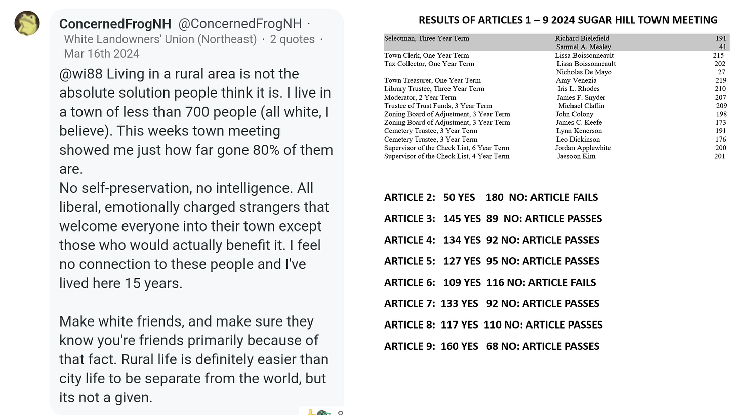 ConcernedFrogNH post about town meeting and Sugar Hill town meeting results
