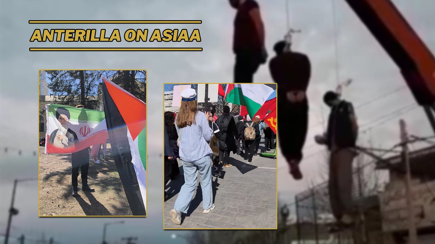 Helsingin kaduilla nähtiin groteski show: Vasemmistolaiset heiluttamassa juuri äskettäin 40000 demokraattista ihmistä kaduilla murhanneen terroristin tukikuvia, riippumatta siitä, että samat terroristit hirttivät aikaisemmin jokaisen vasemmistolaisen Iranissa vuonna 1979.