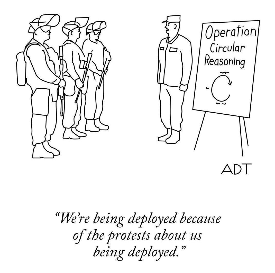 May be an illustration of blueprint and text that says 'Operation Circular Reasoning unp ADT "We're being deployed because of the protests about us being deployed."'