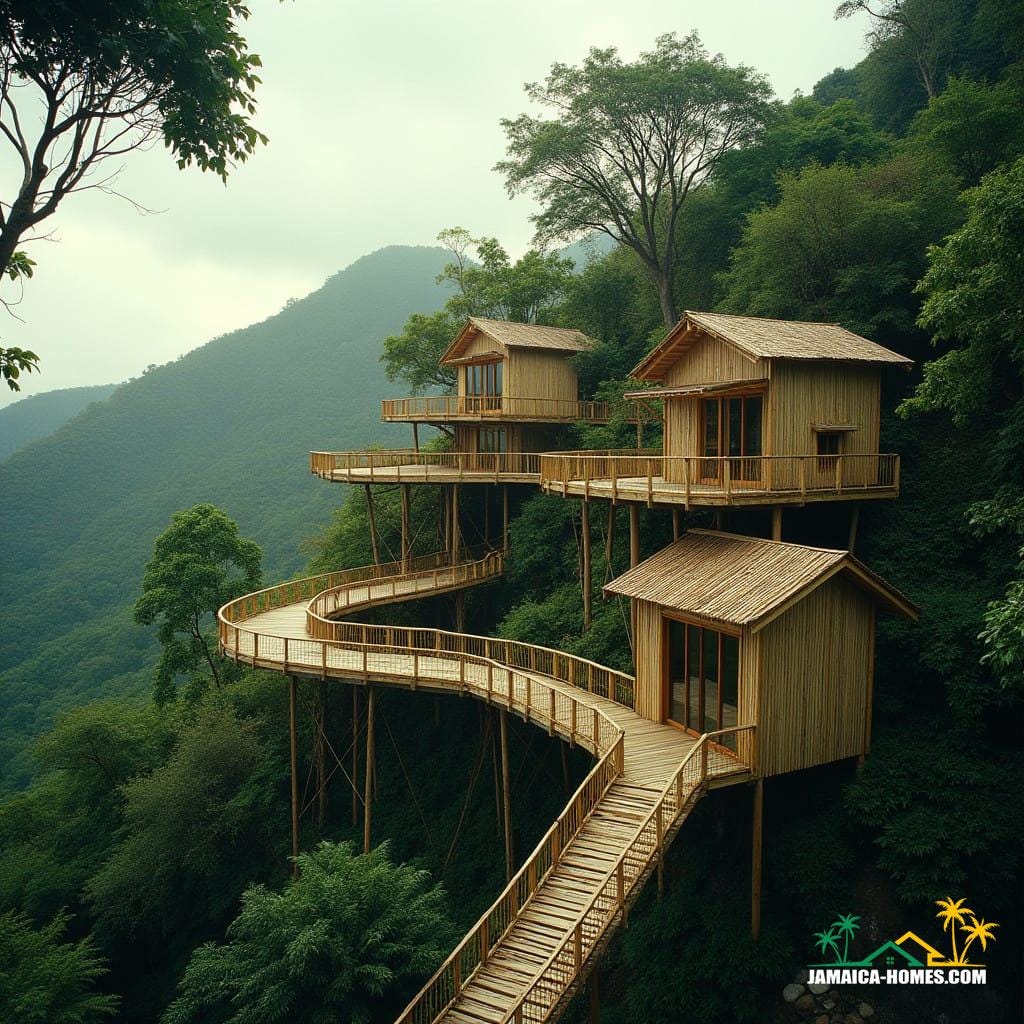 Bamboo home on hill in Jamaica