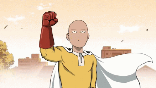 a cartoon drawing of a man with a cape and a fist up