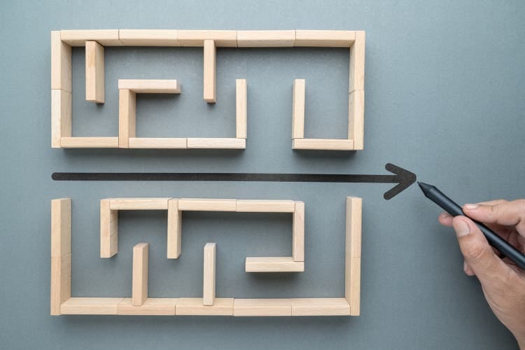 Shorten process, simplify, and easy communication concept Shorten process, simplify, and easy communication concept