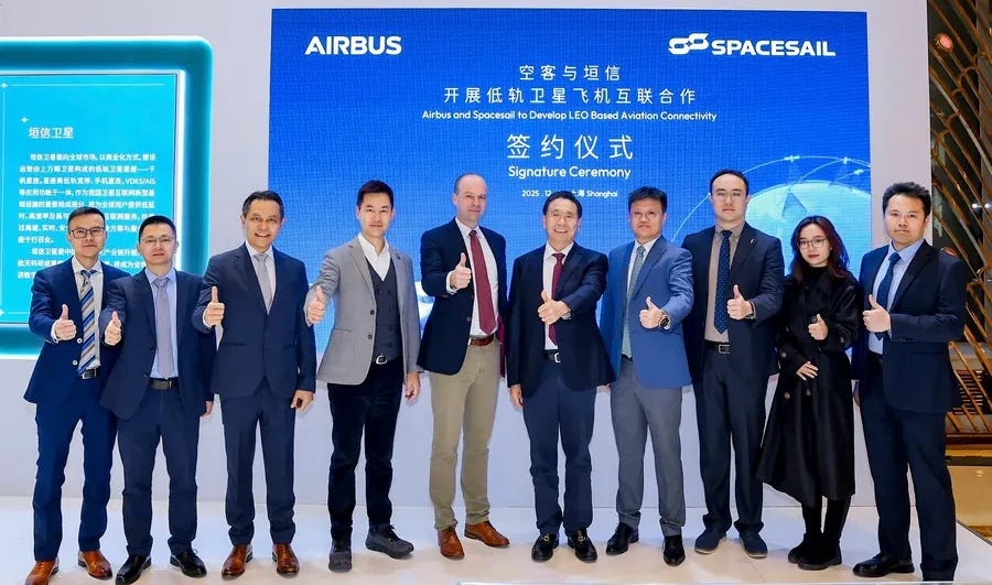 Shanghai Spacesail Technologies Dr Jason Jie Zheng (fifth from the right) and Airbus’ Tim Sommer (fifth from the left) after the signing of a Memorandum of Understanding.