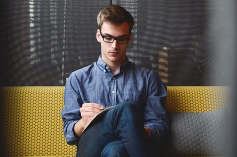 Different images of people writing or typing on a laptop or typewriter.