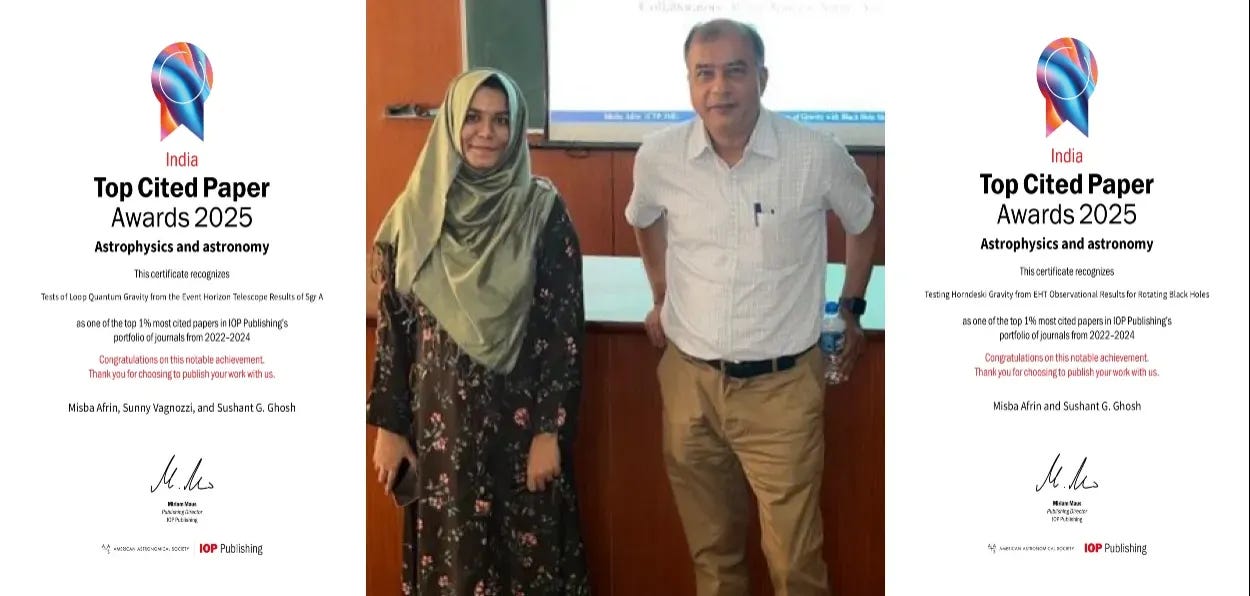 Prof. Sushant Ghosh, and Dr. Misbah Afreen with the citations of their awards