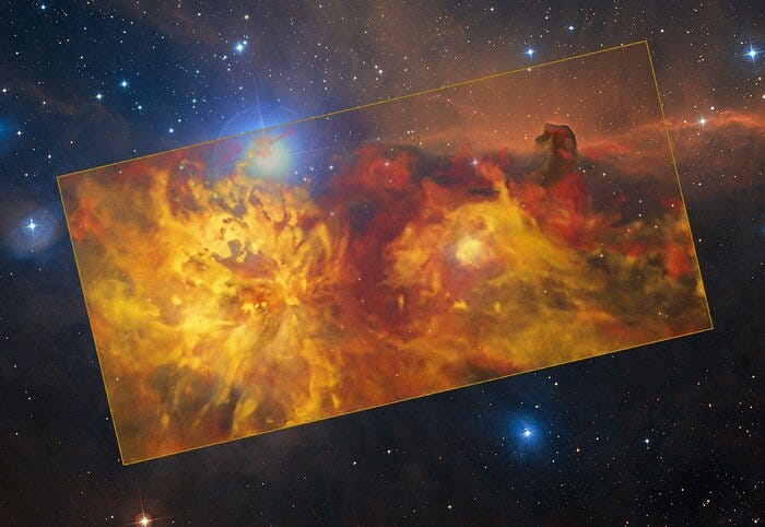 The Flame Nebula region as seen with APEX and the DSS2 The Flame Nebula region as seen with APEX and the DSS2