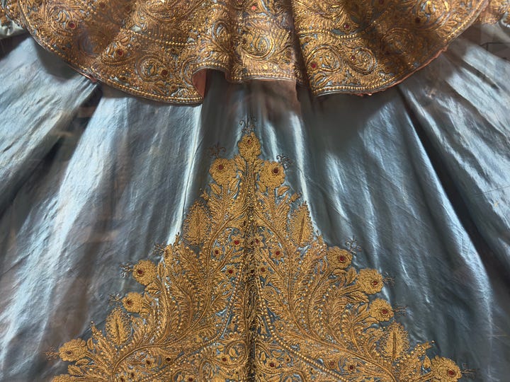 Detail of silk fabric and gold thread from a matador's traje de luces 