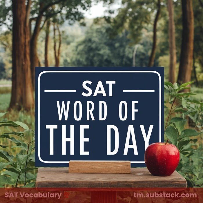 Sign that says 'SAT Word of the Day' on a table with a red apple.