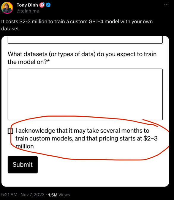 eye watering price of training a custom GPT-4