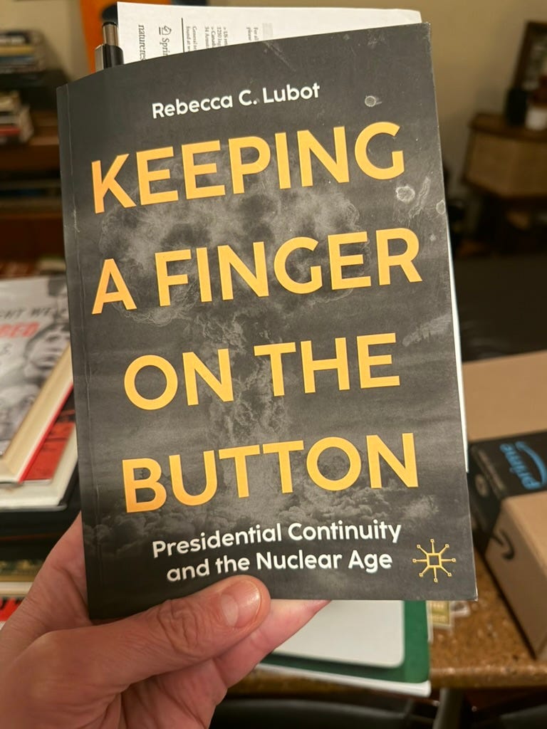 Photo of Rebecca Lubot's book on 25th Amendment Keep a Finger on the Button