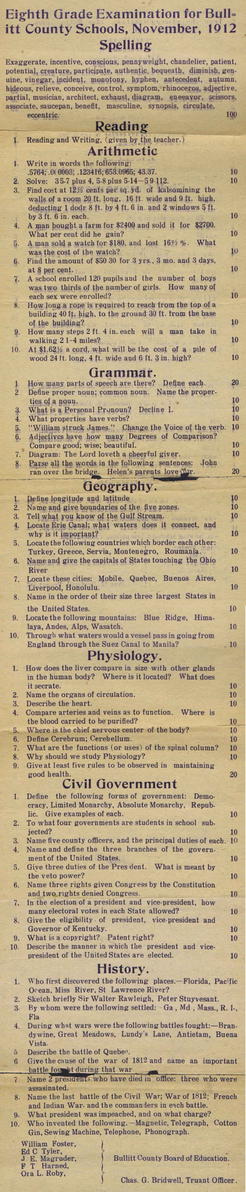 1912 School Exam 1912 School Exam